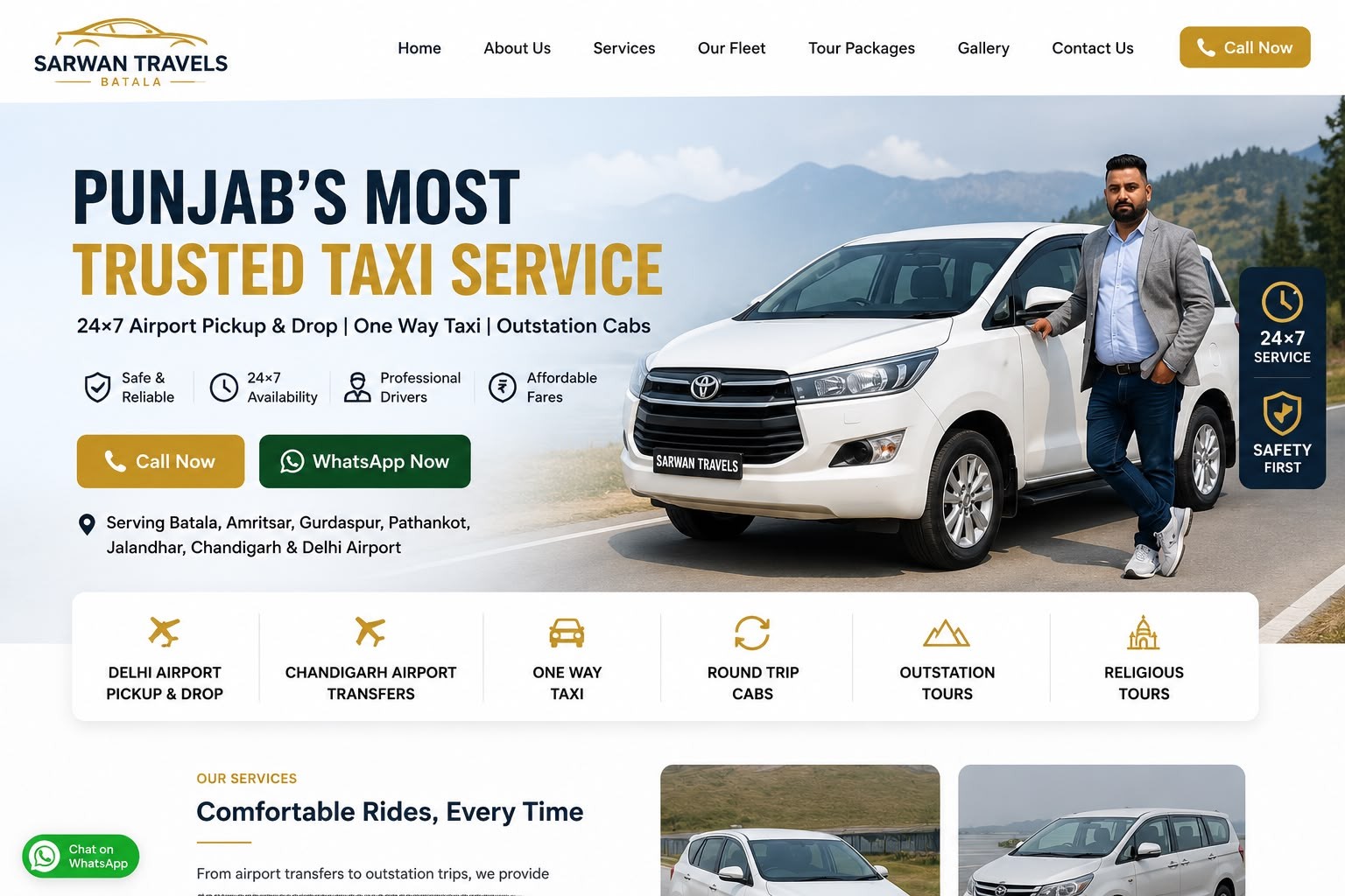 Sarwan Travels taxi service in Batala and Amritsar.