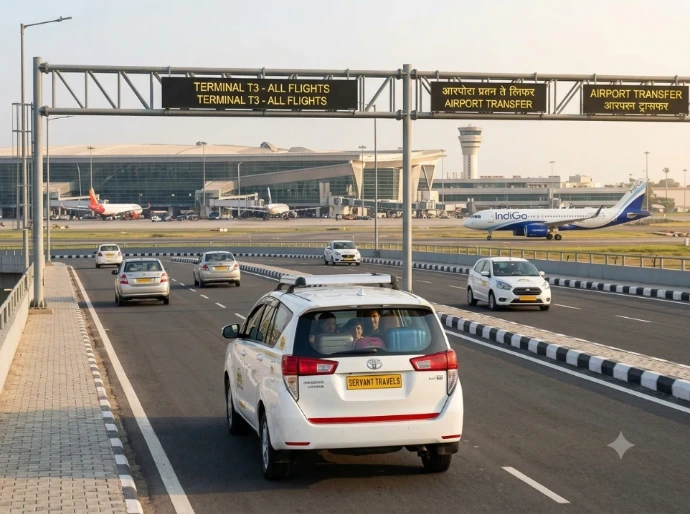 One-way taxi to Delhi airport with Sarwan Travels.